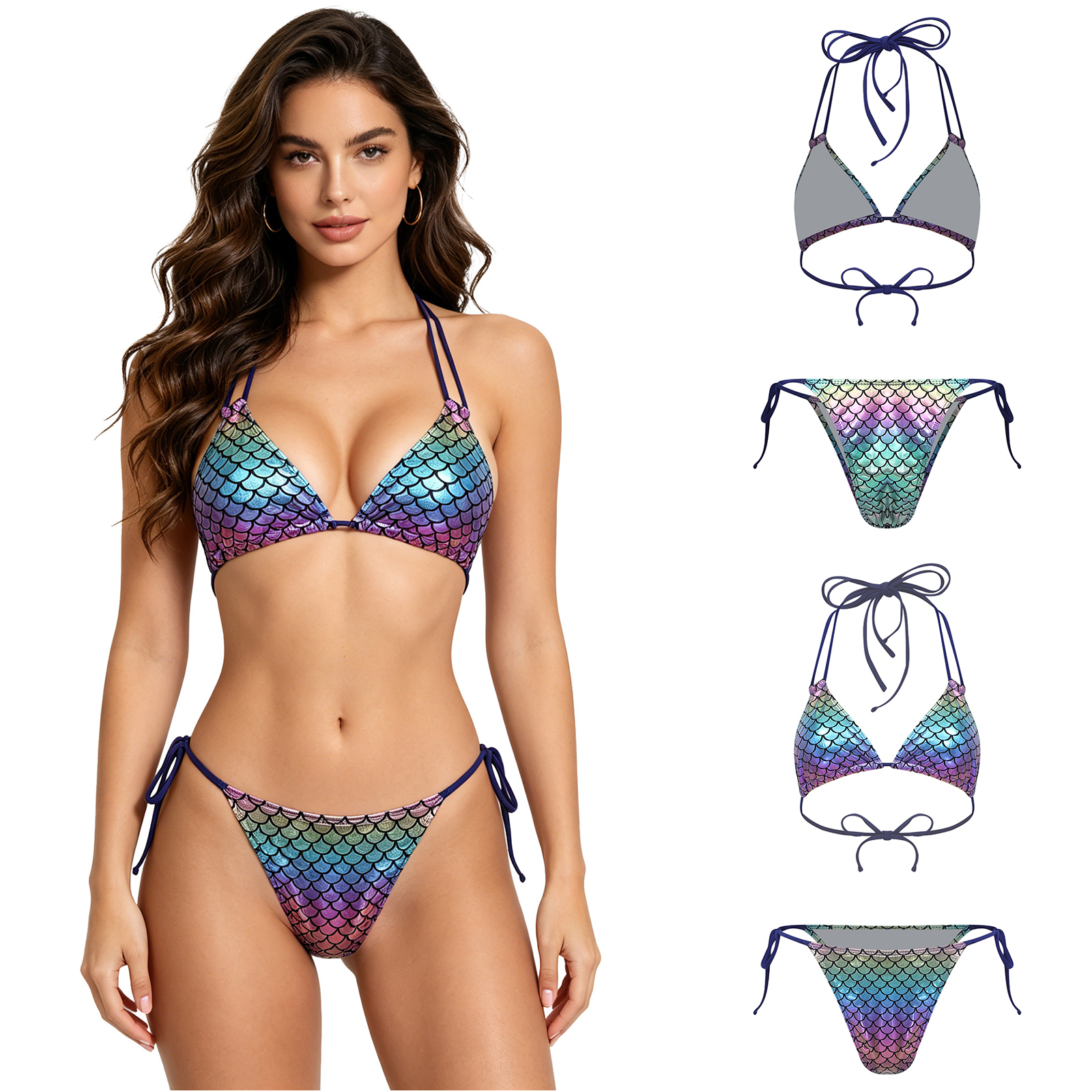 Underwire Bra Padded - Women's Mermaid Bikini Swimsuit Scale Print