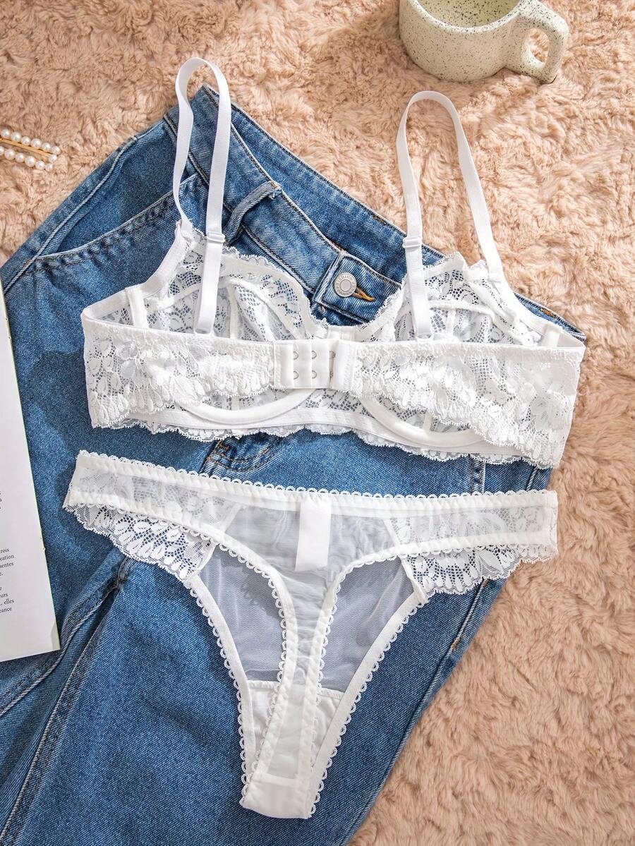 White Lace Bra and Panty Set w - огляд і ціна Sheer Mesh Bra