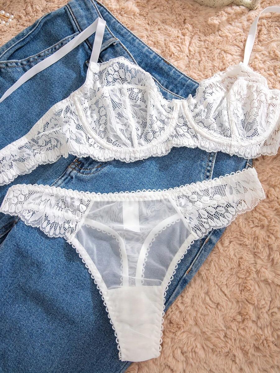 White Lace Bra and Panty Set w - огляд і ціна Sheer Mesh Bra