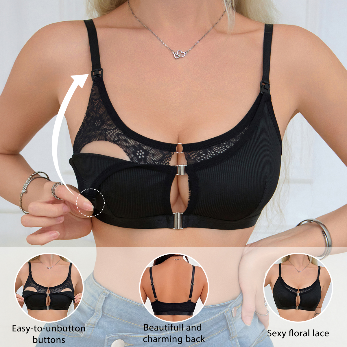 Black Comfortable Front Clasp  - огляд і ціна Nursing Bra Clip
