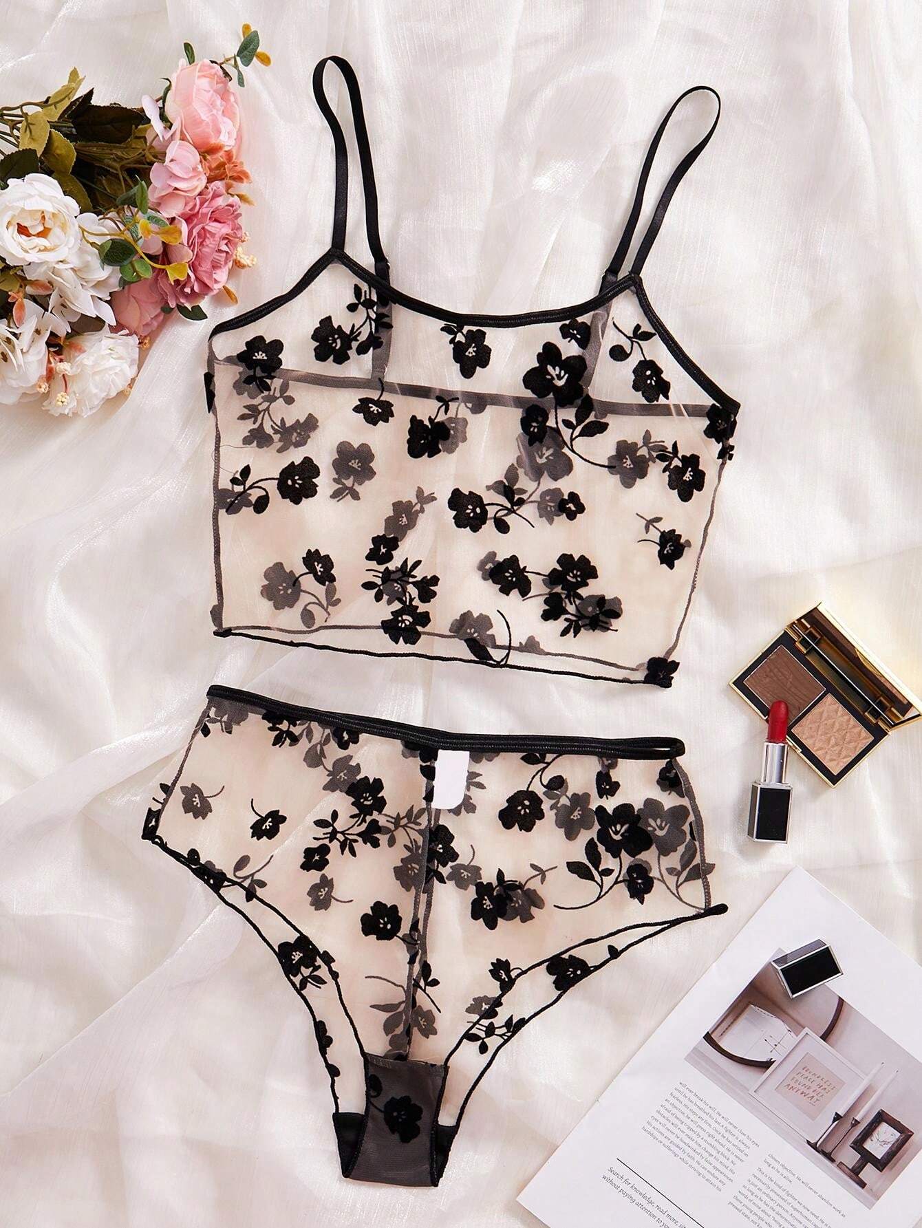 2-Piece Sheer Black Floral Lac - огляд і ціна Sheer Bra Lace