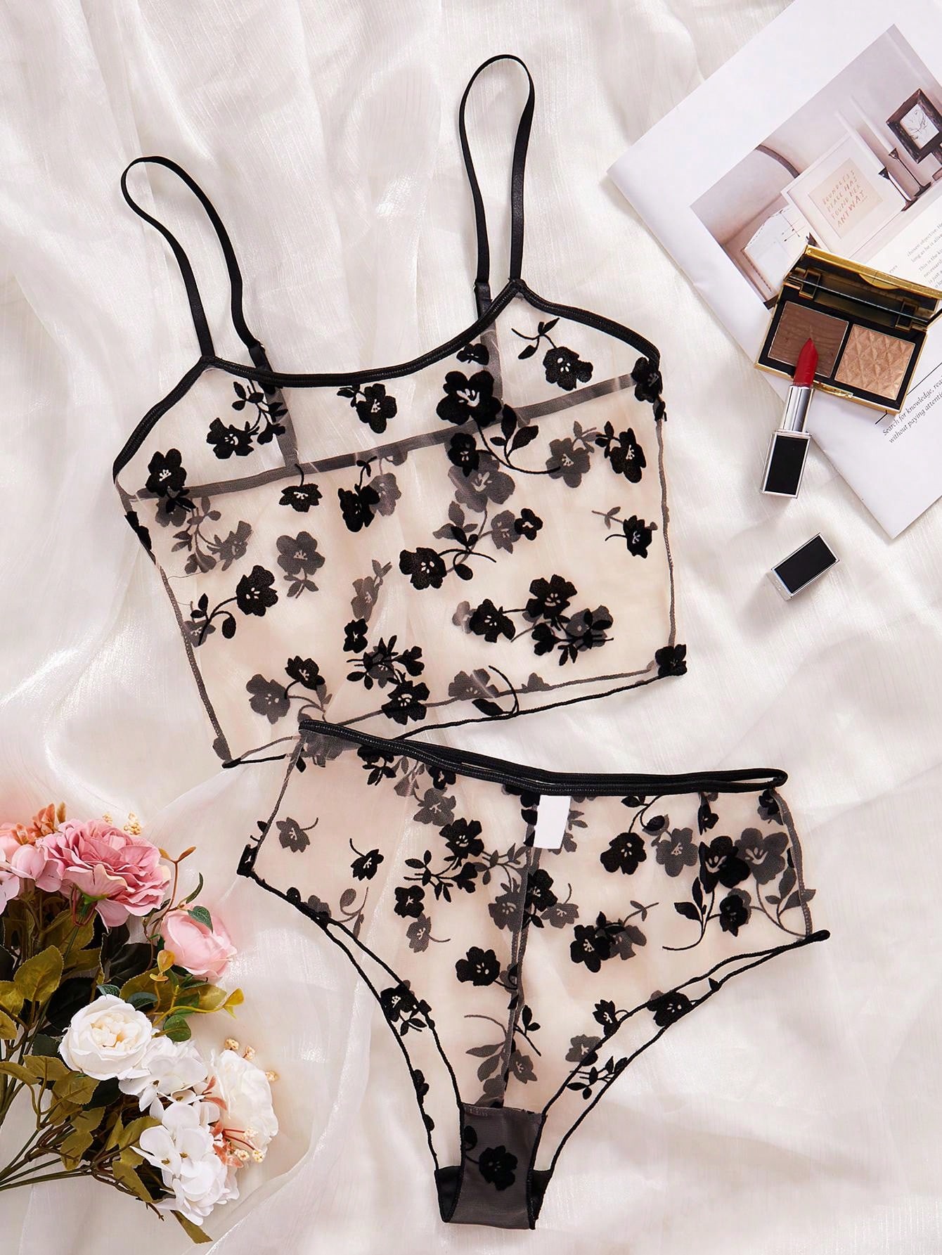 2-Piece Sheer Black Floral Lac - огляд і ціна Sheer Bra Lace